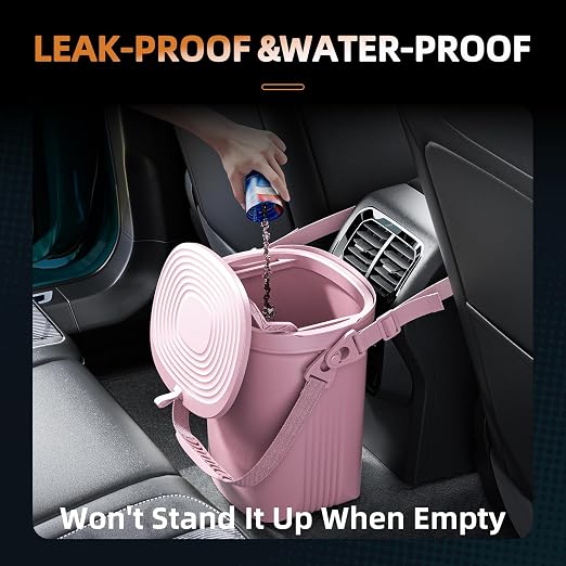 2 Gallon Silicon Car Trash Can with Lid - 100% Leak-Proof Trash Bin, Waterproof Garbage Can, Gifts for Men and Women