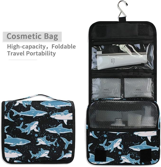 Hanging Travel Toiletry Bag Kit Boys Makeup Case Cosmetics Organizer for Men Women (Undersea Shark)