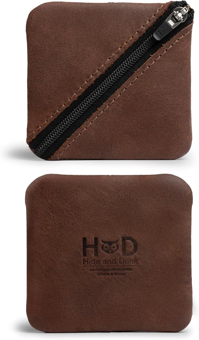 Hide & Drink, Slash Zippered Pouch, Change Holder, and Storage for Pocket and Purse Organization with Zipper, Full Grain Leather, Handmade (Bourbon Brown)