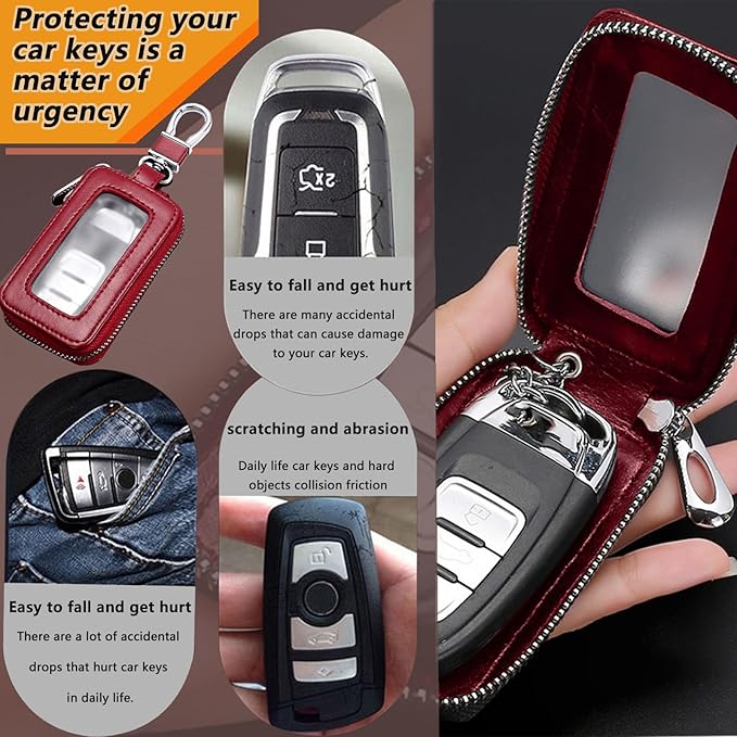 vvag Premium Car Key Fob Case Genuine Leather Car Smart Key fob Holder Car Remote Keychain Bag Universal