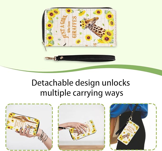 Giraffe Lovers Gifts Womens Wallet - Small Slim PU Leather Wallet for Women with Zipper Coin Purse, Credit Card Holder Wallets, Wristlet Wallets for Female Ladies Teen Girls