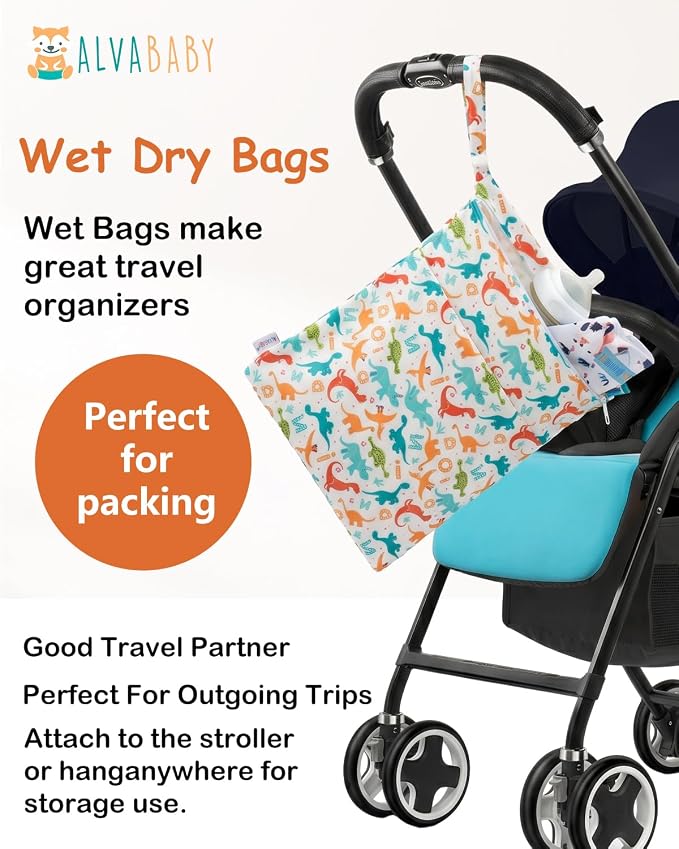 ALVA ALVABABY 3pcs Medium Cloth Diaper Wet Dry Bags Waterproof Reusable with Two Zippered Pockets Travel Beach Pool Daycare Soiled Baby Items Yoga Gym Bag for Swimsuits or Wet Clothes 3L-ZM39