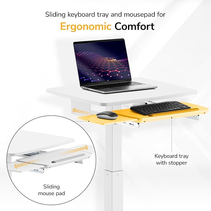 Mount-It! Height Adjustable Rolling Laptop Desk with Keyboard Tray, Mobile Sit-Stand Computer Cart with Wheels, Small Standing Desk for Home, Office, or Classroom, 23.6" x 20.5", White