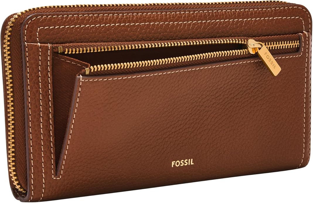 Fossil Women's Logan Leather RFID-Blocking Zip Around Clutch Wallet with Wristlet Strap for Women