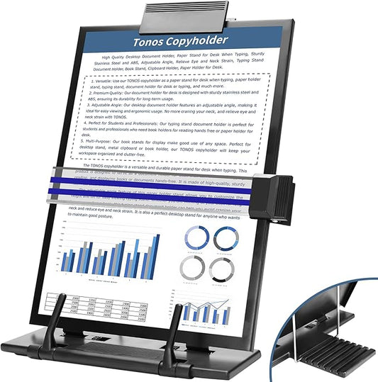 TONOS Paper Stand Document Holder - Quality Document Holder for Desk, Paper Stands for Desk When Typing, Sturdy Stainless Steel Copy Holder, Adjustable Angle, Papers Holder Stand for Desk Typing