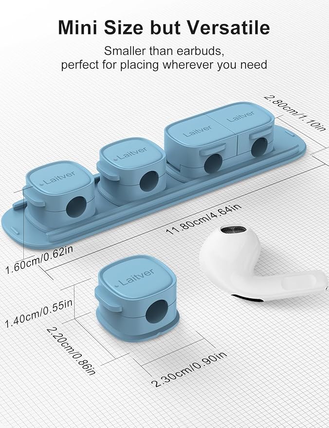 6 Pack Magnetic Cable Clips [1s Open/Lock], Laitver Cord Organizer Holder Strong Adhesive Desk Cable Management- Organize Charging Cords Neatly for Home, Office, Car,Desk, Nightstand-Peak Blue