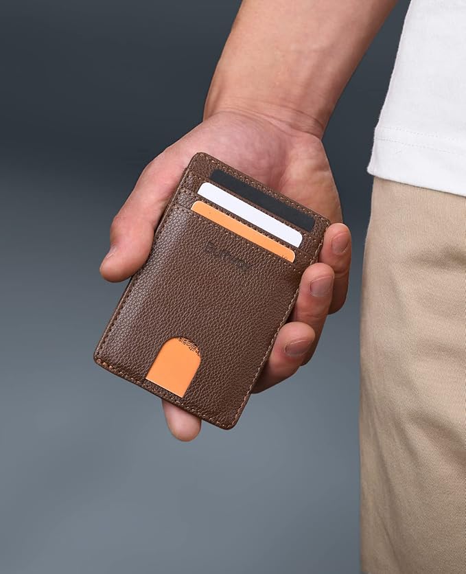 Buffway Mens Slim Wallet, Minimalist Thin Front Pocket Leather Credit Card Holder with RFID Blocking for Work Travel | Minimalist, Thin, Front Pocket, Credit Card Holder, RFID Blocking, for Work Travel