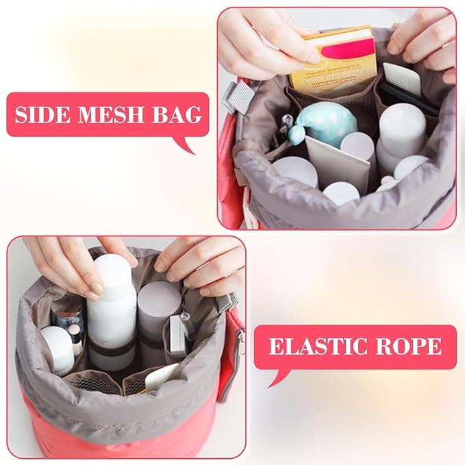 INVODA Drawstring Cosmetic Bag Travel Makeup Bag for Women Toiletry Bag Portable Drawstring Make up Organizer Bag for Travel (Red)