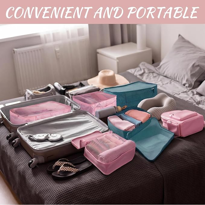Silkfly 12 Pcs Packing Cubes for Suitcase Travel Luggage Bags Bulk Mesh Organizer Set for Hiking Camping, XL, L, M Size(Pink, Gray Blue)