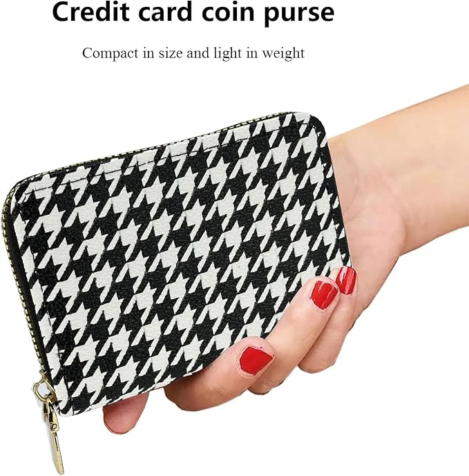 Ladies change card bag, zip storage bank card case, small portable 11 large capacity pouch, holds banknote change credit card(black and white)