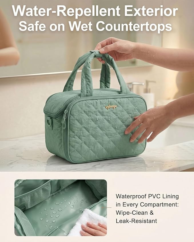 Lightweight Structured Travel Toiletry Bag for Women - Wide-Open Puffer Mini Duffel with Removable Divider, Waterproof Lining, Water-Resistant Exterior, Fits Full-Size Bottles & Shower Essentials