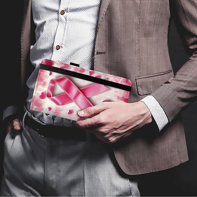 FUYOCWE Checkbook Covers for Personal Checkbook,RFID Blocking Leather Check Book Covers Wallet with Pen Holder & Card Slot for Women -Pink Ribbon Breast Cancer Awareness
