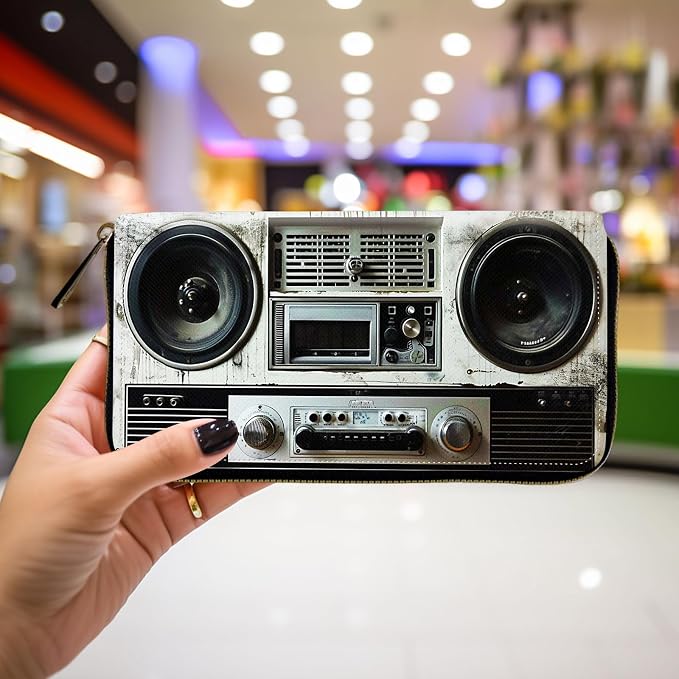 Wallet,Leather Long Wallet Suitable For Ladies And Teenagers - Detachable Wristband + RFID Travel Wallet With Card Slot - Retro Boombox