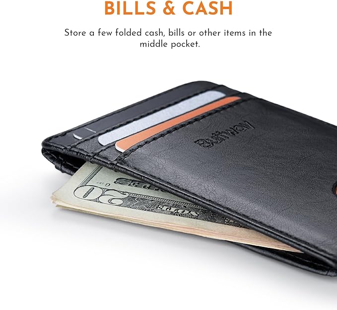 Buffway Mens Slim Wallet, Minimalist Thin Front Pocket Leather Credit Card Holder with RFID Blocking for Work Travel | Minimalist, Thin, Front Pocket, Credit Card Holder, RFID Blocking, for Work Travel
