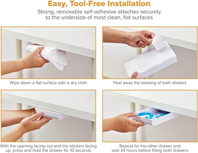 Bostitch Konnect Under Desk Drawer, Self-Adhesive Slide Out Storage Organizer with 4 Customizable Dividers, 2-Pack