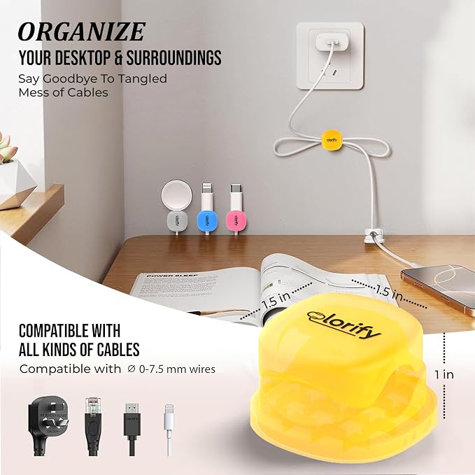 Spring Cable Clips 8-Pack Adhesive Cord Holders for Desk, Nightstand, Laptop, Phone Charging Clips & Car Cable Organizer for Home, Office & Charging Cord Management-(Multicolor)