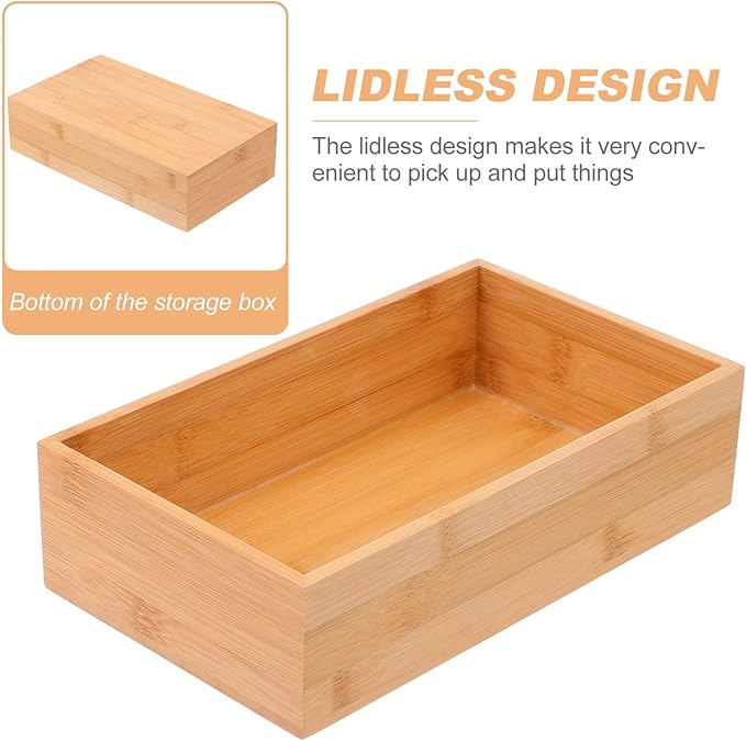 Uonlytech Storage Box for Desktop Sundries, Natural Wood Organizer Container, Home Décor Accent for Office and Living Room Storage