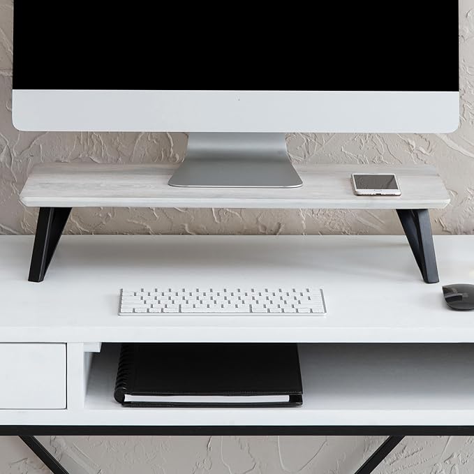 Anji Mountain Monitor Stand - Desktop Organizer & Laptop Riser, Ergonomic Monitor Riser, Space-Saving Monitor Stand for Desk, Durable Construction, Easy Assembly, Ideal for Home & Office,White Wash