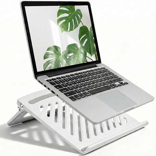 White Laptop Stand for Desk - Adjustable Foldable Laptop Riser, Fun White Elephant for Women Coworkers, Ventilated & Sturdy with Anti-Slip Pads for MacBook, Home, Office
