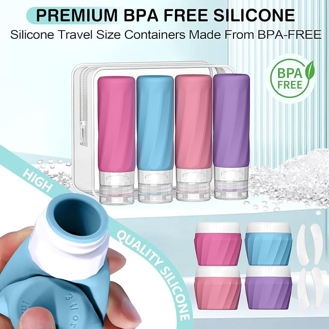 Silevoler 14pack Travel Bottles for Toiletries, TSA Approved Travel Size Toiletries Containers Set, Premium Silicone Leak Proof Refillable Bottles & Creams Jars Accessories Kit W/Clear Bag (Vibrant)