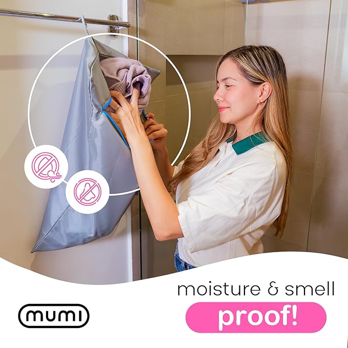 MUMI Travel Laundry Bag – Moisture & Smell-Proof Clothes Bag with Folding Hanger & Outer Pouch | Large Laundry Storage Bag for Suitcase, Gym & Packing | Dirty Clothes Organizer (Purple)