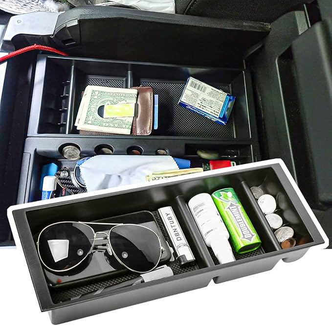 EDBETOS Center Console Organizer Compatible with Ford F150 Accessories 2015-2020 F-150/2017-2022 F250 F350 SuperDuty Armrest Insert Tray Storage Box ABS -Full Console w/Bucket Seats ONLY,Black