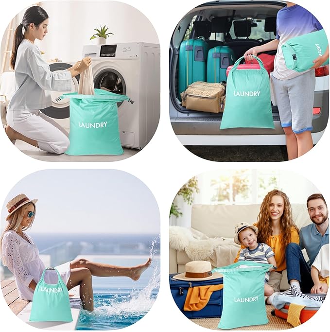 2 Pack Travel Laundry Bag, Nylon Washing Bags for Laundry, Roll Top Wet Dry Bag for Swimming Yoga Bathing Suit Workout, Dirty Clothes Storage Organiser