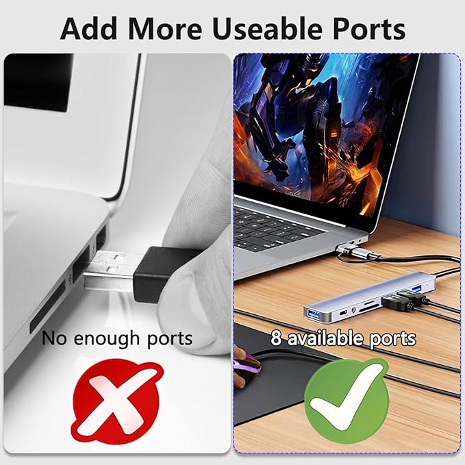 USB Hub 3.0 USB C Hub with SD Card Reader Audio Jack 8 in 1 USB Extender Splitter Multiport Dongle Adapter for MacBook Pro Air and More PC/Laptop/Tablet Devices