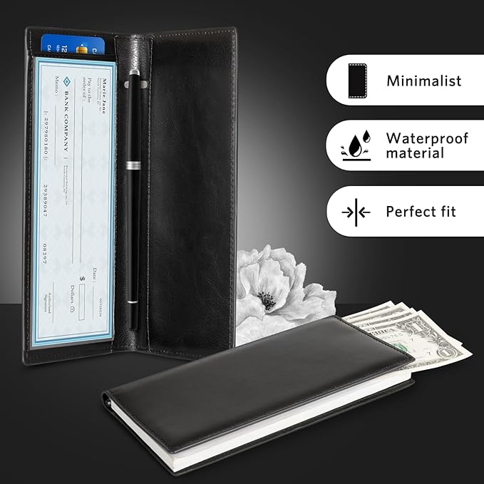 CoBak Checkbook Cover - RFID Blocking, Classic Design for Personal and Business Checks, Slim Durable PU Leather Case