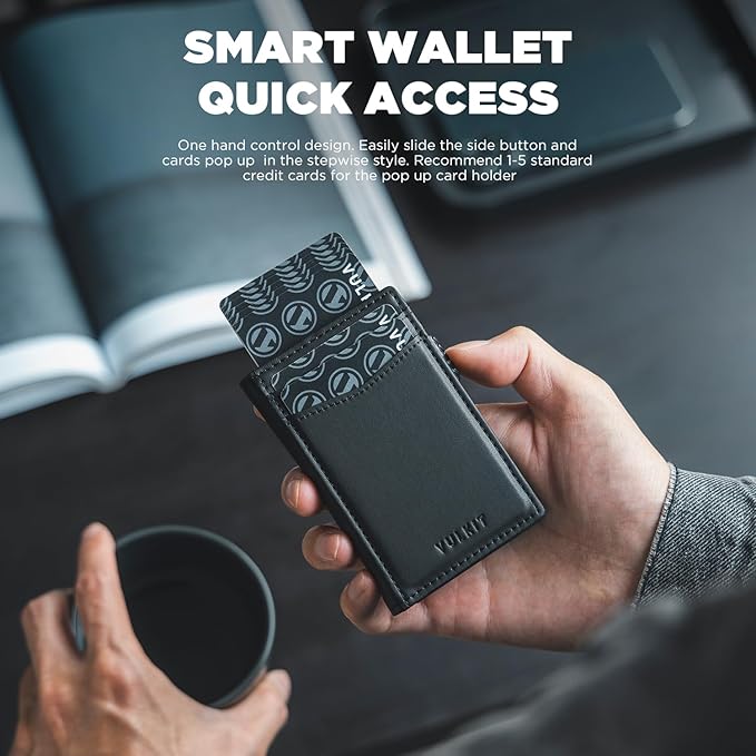 VULKIT Men's Slim Wallets Pop Up Card Holder RFID Blocking Metal Wallet Minimalist Design Holds Up to 11 Cards