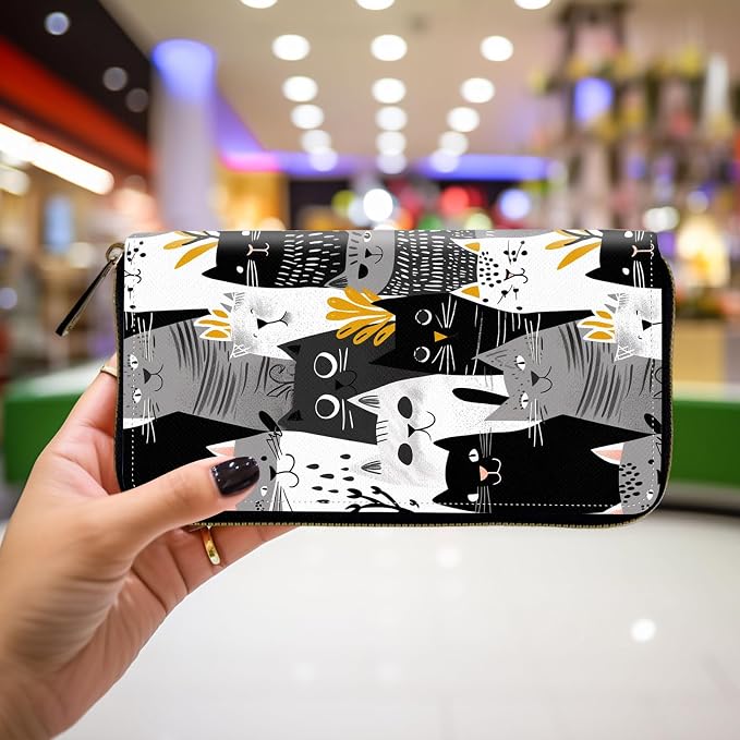 Wallet,Leather Long Wallet Suitable For Ladies And Teenagers - Detachable Wristband + RFID Travel Wallet With Card Slot - Funny Cats