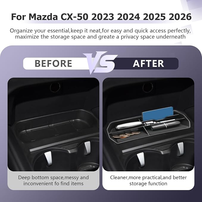 LUWU Center Console Organizer Compatible with Mazda CX50 CX-50 Accessories 2023 2024 2025 2026 Armrest Storage Box Organizer Tray Insert Tray Phone Holder Coins Box ABS Material, Black