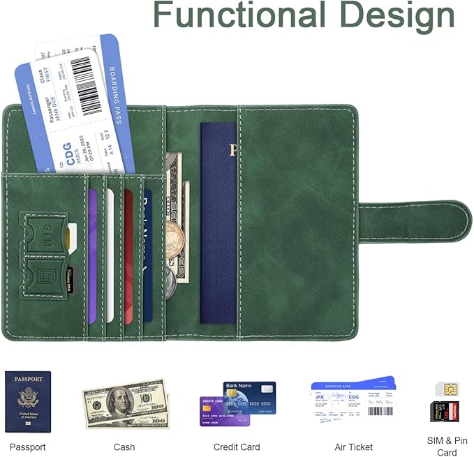 Personalized T Passport Holder Cover Initial Letter Travel Wallet RFID Blocking Passport Cover Credit Card Holder Case Passport Book Holders for Women and Men, Pine Green-T