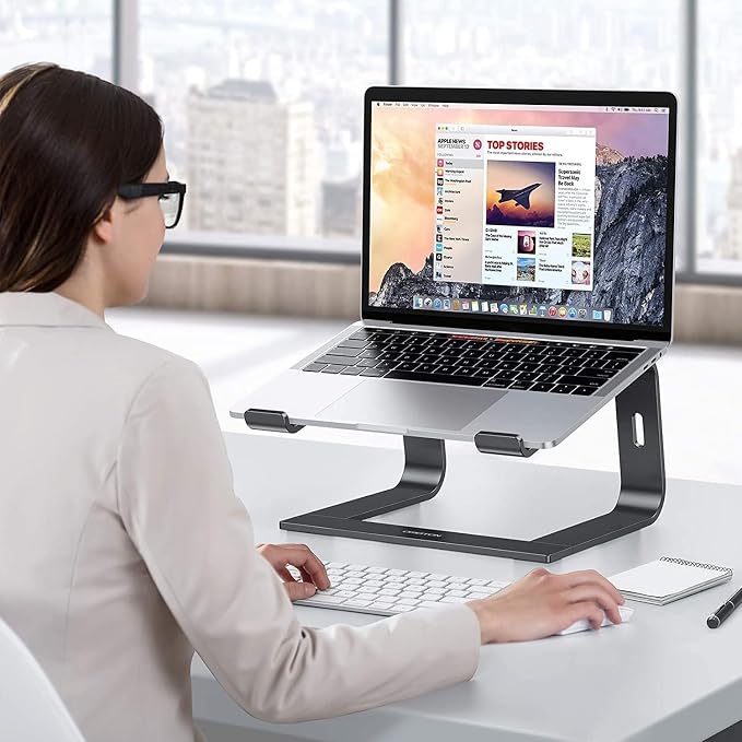 OMOTON Laptop Stand, Detachable Laptop Mount, Aluminum Laptop Holder Stand for Desk, Compatible with MacBook Air/Pro, Dell, HP and All Laptops (11-16 inch), Black