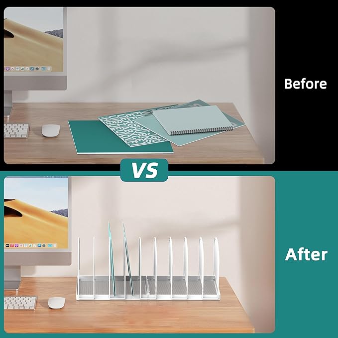 SUPEASY File Organizer 9-Section Mesh Desk Organizer, Upright File Organizer Desktop Organizer File Sorter, File Folder Holder for Office Supplies, White
