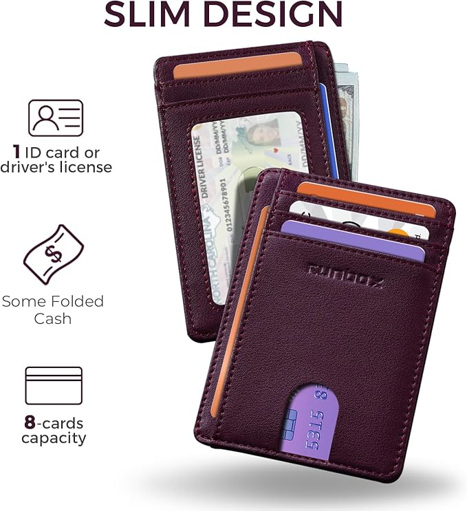 RUNBOX Slim ID Cases Minimalist Front Pocket RFID Blocking Leather Wallets for Men and Women Card Holder Wallets Gifts for men