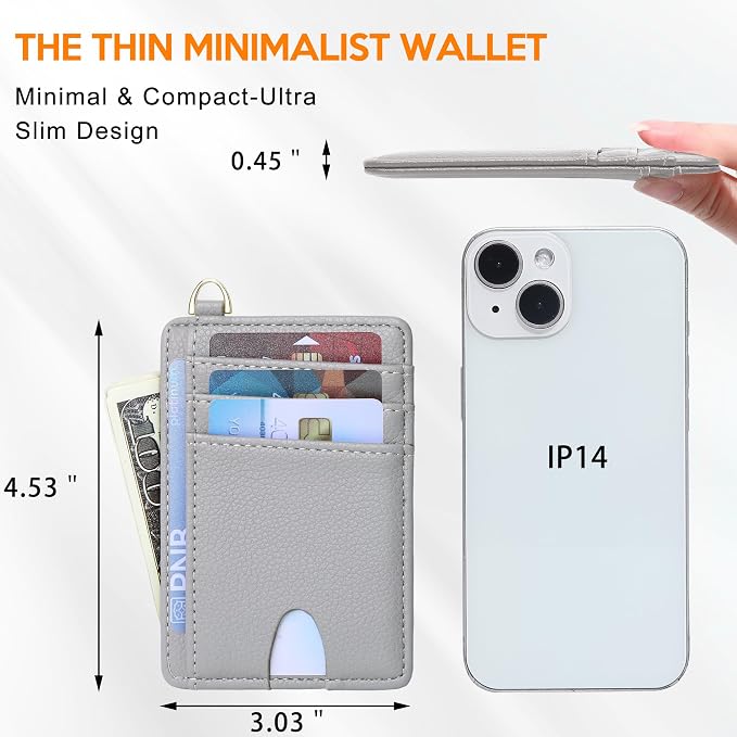 Badiya Credit Card Holder Slim Minimalist Wallet, Front Pocket Purse RFID Blocking Wallet Compact Card Case with ID Window for Women & Men