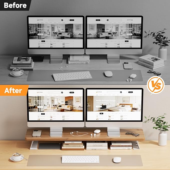 Monitor Stand Riser, 39 Inch Large Wood Monitor Stands for 2 Monitors