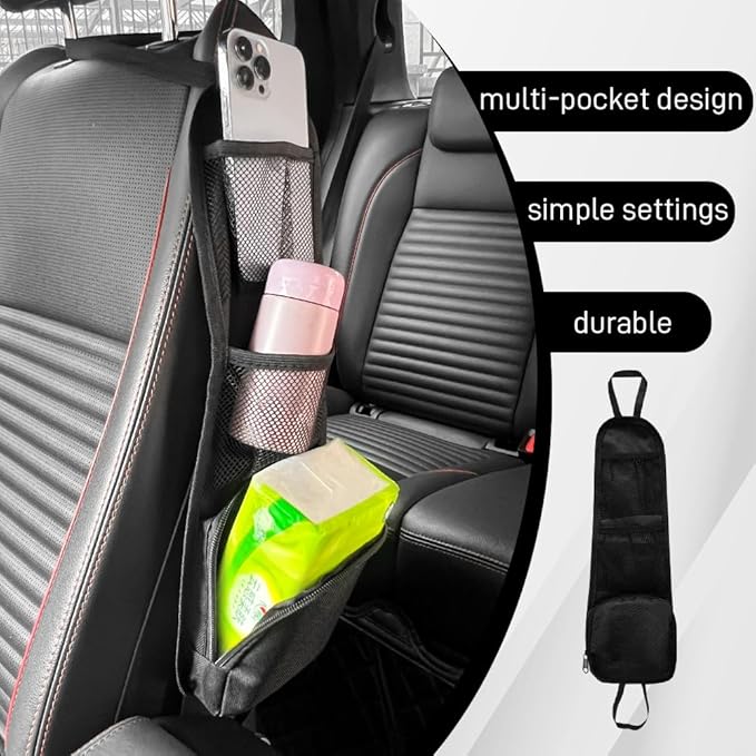 Car Seat Side Organizer, Seat Side Storage Pocket, Multifunctional Mesh Net Pocket, Car Multi-Pockets Backseat Organizer Side Hanging Bag for Storage Coins, Cell Phones, Glasses (Black, 1PCS)
