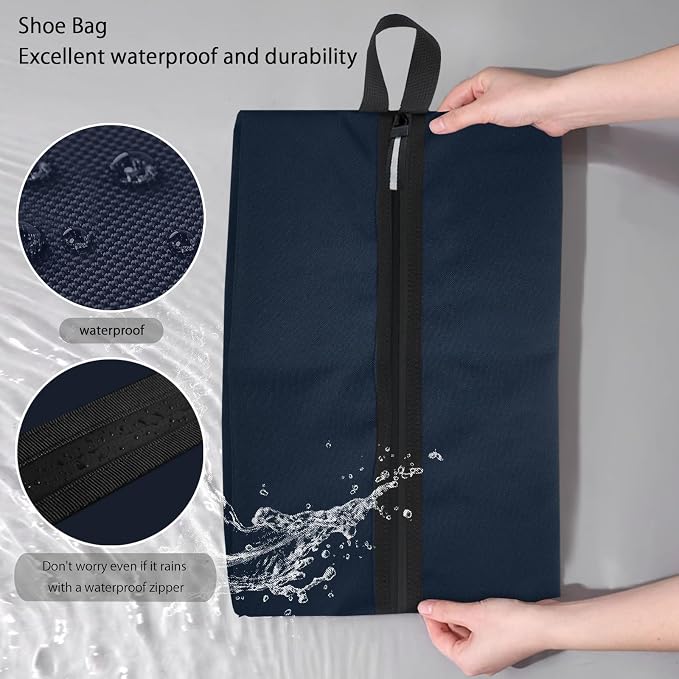 Shoe Bag for Travel, Waterproof Extra Large Shoe Storage Organizer with Handle, Multi-Functional Odor-Resistant Shoe Pouch for Gym, Soccer, Golf, Tennis Soccer Cleats Bag 16.5 x 9.8 Inches (Dark Blue)
