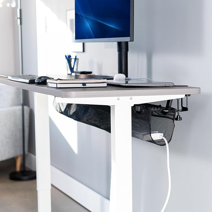 VIVO No Drill Clamp-on 55 inch Mesh Net Under Desk Cable Management Wire Organizer, Adjustable Home Office Standing Desk Cord Storage Sleeve, Black, DESK-AC55MH