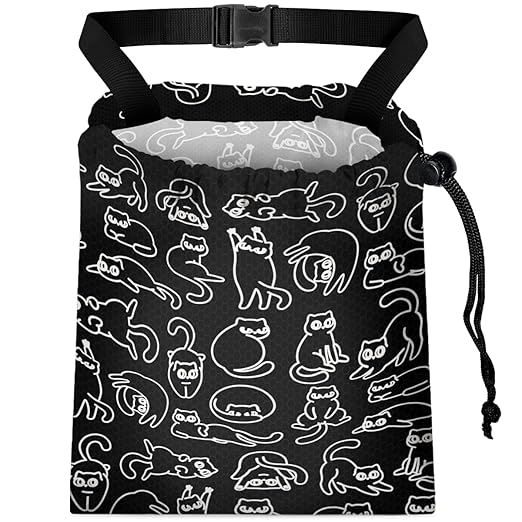 Car Trash Bag Hanging Back of Seat with Adjustable Snap Buckle Strap Cute Printed Drawstring Garbage Bags for Car-Black Cats