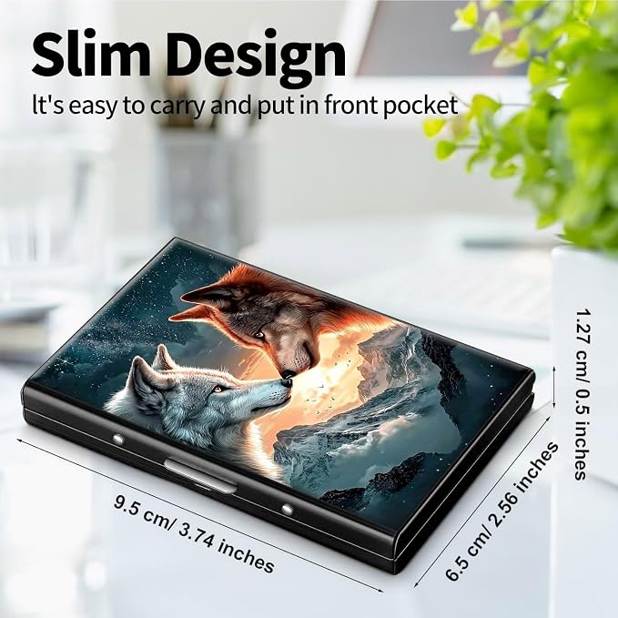 Metal Wallet, Credit Card Holder for Women Men Girls, RFID Blocking Aluminum Wallet Slim Hard Case, Mini Travel Wallet, ID Card Holder Business Card Case,Galaxy Wolf Mountain