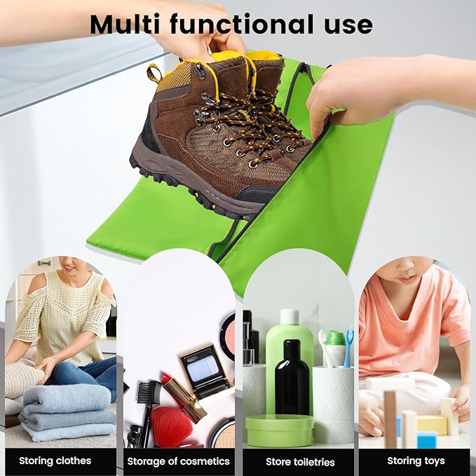 3 Pack Folding Shoe Bags for Travel with Zipper Closure, Waterproof Shoe Storage Bag with Handle, Washable Shoe Organizers Packing Cubes for Gym Women Men (Green)