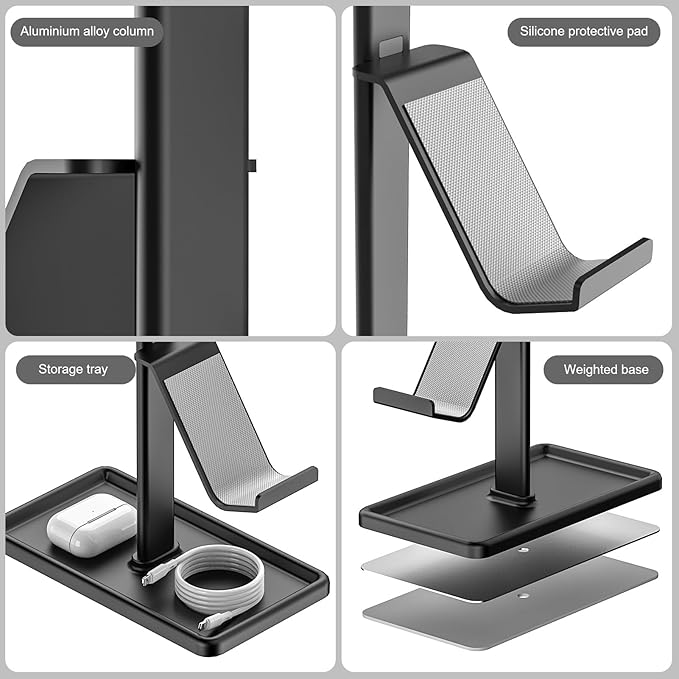 Controller Holder, Headphone Stand, Gaming Controller Stand for Xbox PS5 PS4 Switch, Headset Holder with Storage Organizer, Universal Desk Game Accessories (Black)