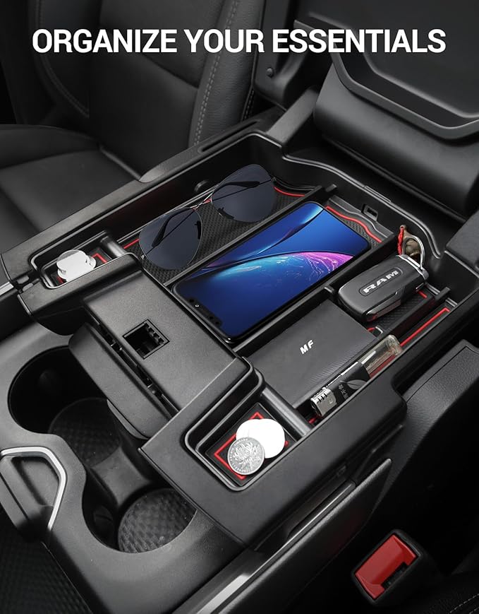 Motrobe Center Console Organizer Tray for Dodge RAM 1500 2500 3500 Armrest Storage Box Accessories 2026 2025 2024 2023 2022 2021 2020 2019