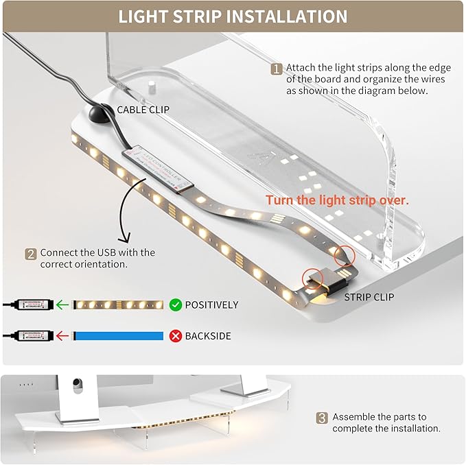 AFOOYO LED Dual Monitor Stand Riser for 2 Monitors,Office Desktop Wooden Stand Adjustable Length and Angle 3 Shelf,Extra Long Multifunctional Stand up to 44.4" for Computer,Laptop,TV,White