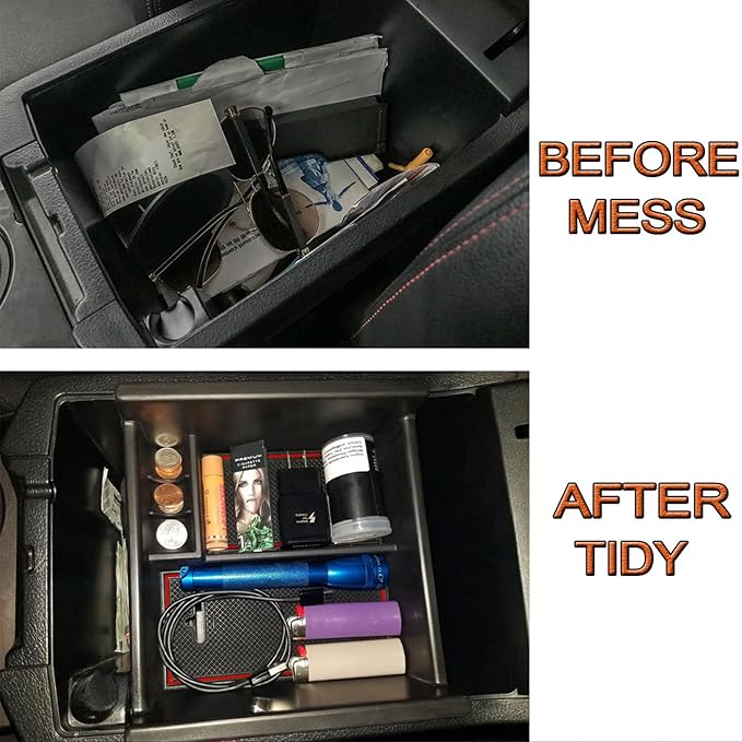JKCOVER Center Console Organizer Tray Compatible with Toyota 4Runner 2010-2021 2022 2023 2024 and Kia Telluride 2020-2024 2025 Accessories Armrest Box Secondary Storage ABS Black Materials（RED Trim
