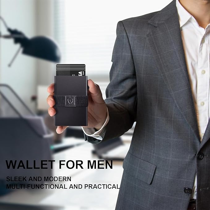 TOYFID Slim Pop Up Wallets,Men's Front Pocket Card Holder with RFID Blocking Expandable Backplate & Cash Band Aluminum Minimalist Wallet Gift for Boyfriend/Dad/Friends Holds 12+ Cards,Grey
