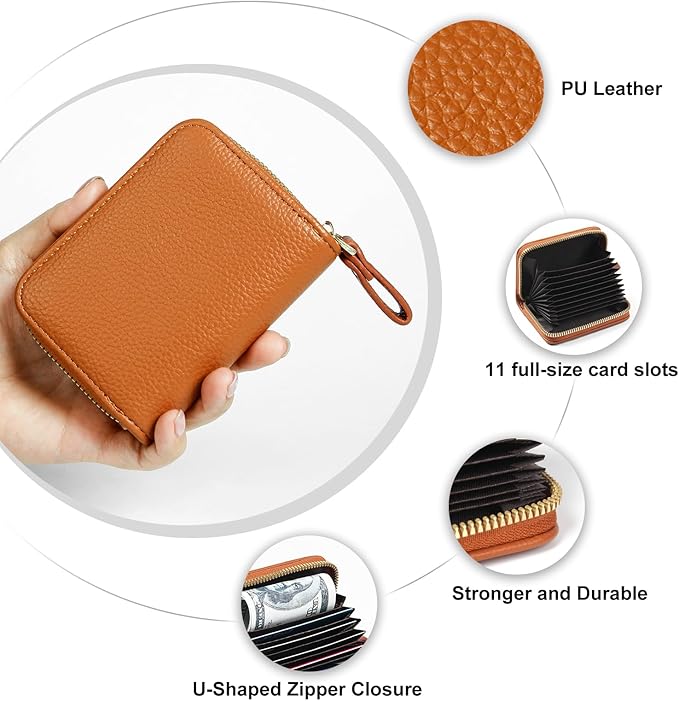 EcoVision Credit Card Holder RFID Card Case Wallet, Small Accordion Zipper Card Case Holder, Card Organizer Case for Women Men